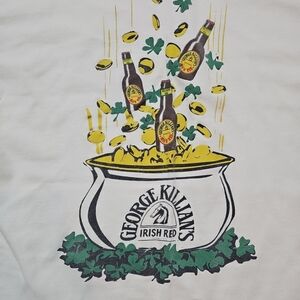 Vintage George Killians T Shirt Cream Men Size Large Short Sleeve Irish Red Beer